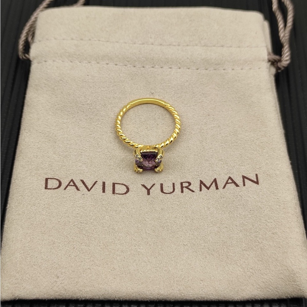 David Yurman Gold Rope Ring with Purple Stone